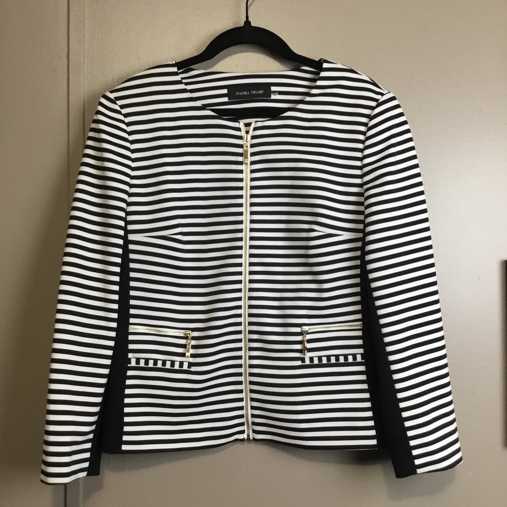 LADIES SIZE 8 FULLY LINED IVANKA TRUMP BLACK & WHITE‎ STRIPED JACKET Classy